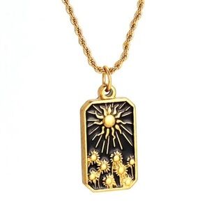 NEW Gold Plate Zodiac Gothic Sun Moon Steel Charm Necklace Boho Summer